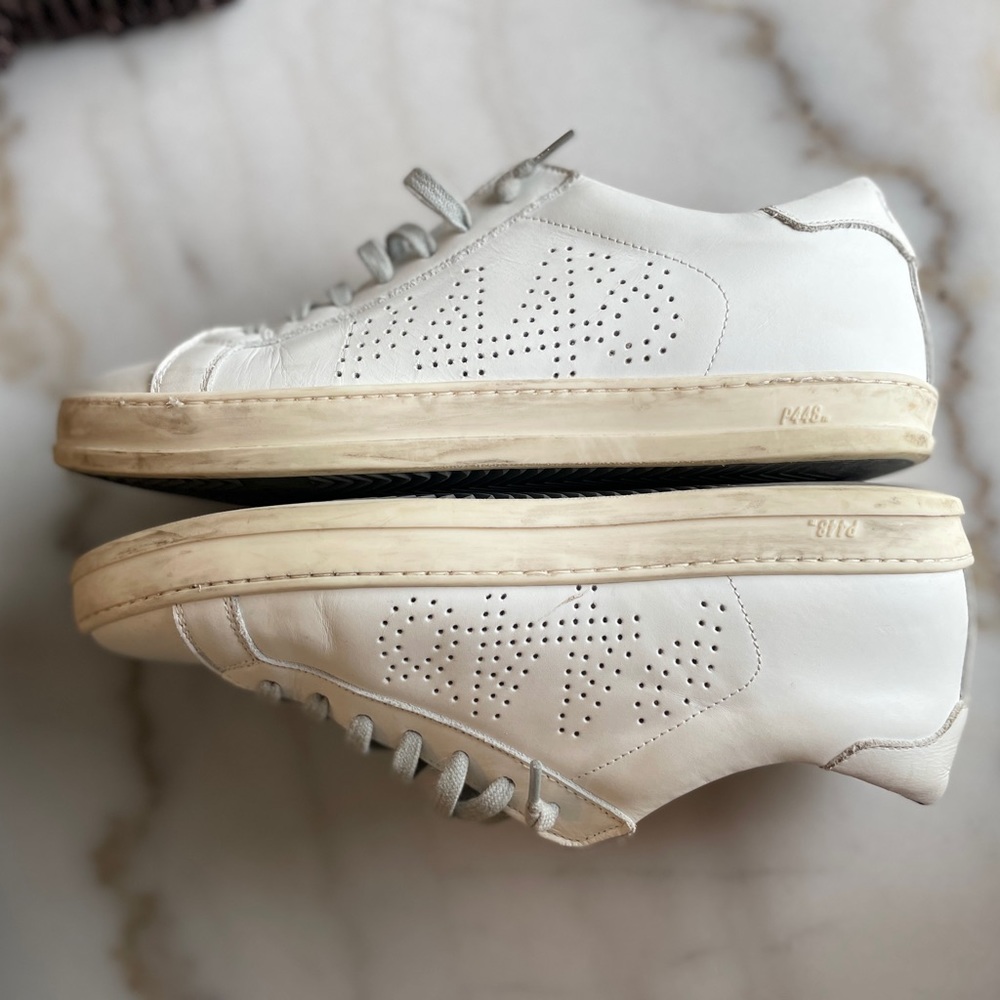 P448 John White Leather Low-Top Italian Sneaker Size 40 - Picture 11 of 16
